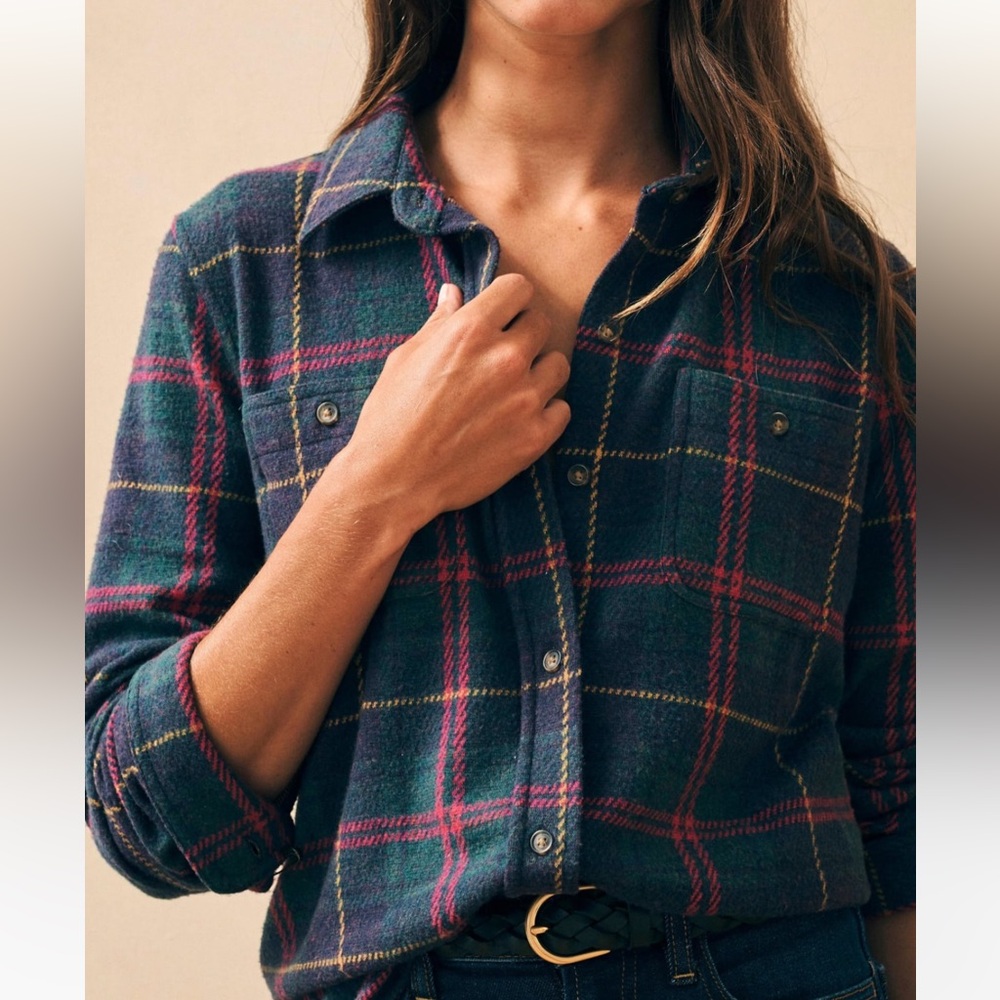 Faherty Women’s Legend Sweater Shirt Outer Limits Plaid Outdoor Cozy Size Small - Picture 1 of 12